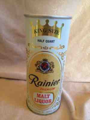 King Size Half Quart Rainier Malt Liquor Pull Top Beer Can Bottom Opened Seattle