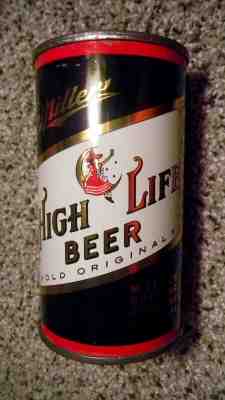FLAT TOP BEER CAN BLACK MILLER HIGH LIFE KEGLINED MILWAUKEE 99-36
