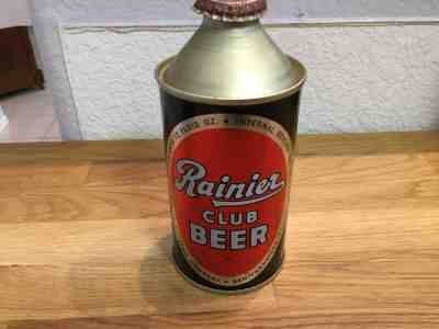 Rainier Club Beer (like 180-21) empty cone top beer can by Rainier, San Fran, CA