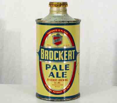 BROCKERT PALE ALE J-SPOUT CONE TOP BEER CAN+CAP WORCESTER, MASSACHUSETTS MASS MA