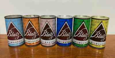 Blatz Colored Christmas flat top beer can Set - Complete / AWESOME CONDITION
