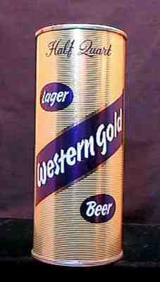 WESTERN GOLD LAGER BEER - MID 1950'S - 16OZ HALF QUART FLAT TOP CAN - SANTA ROSA