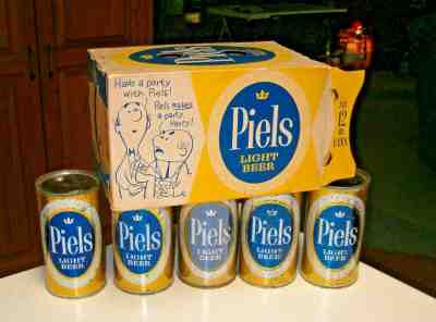 PIELS 6 PACK HOLDER AND 5 FLAT TOP BEER CANS PIELS BROS. BRG. CO. BROOKLYN, NY.