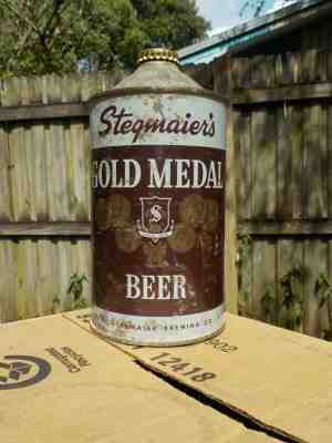 QUART STEGMAIERS GOLD MEDAL  BETTER THEN BOOK CONE TOP OLD BEER CAN