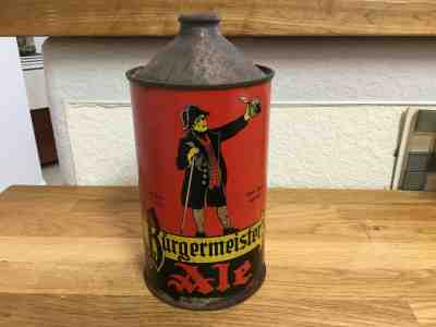 Burgermeister Ale (204-16) empty quart cone top beer can by San Francisco, CA