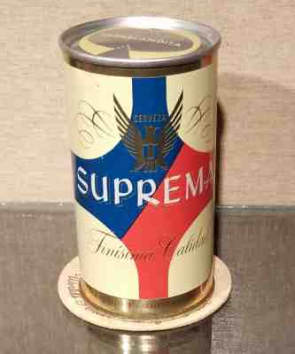  MINTY 1950S BOTTOM OPENED SUPREMA CERVEZA STEEL FLAT TOP BEER CAN MEXICO 