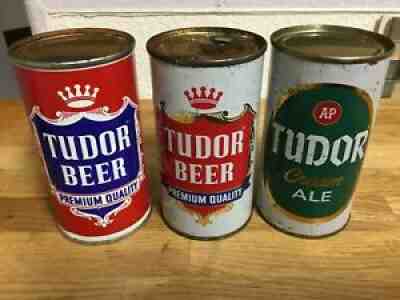 3 dfifferent Tudor empty flat top beer cans by Tudor, 3 different cities