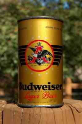 SUPERB BUDWEISER IRTP (NO O/I PANEL) FLAT TOP BEER CAN! BUCKEYE STATE TAX LID!