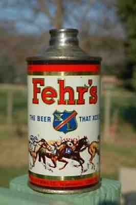 Fehr's XL beer, J spout, cone top beer can