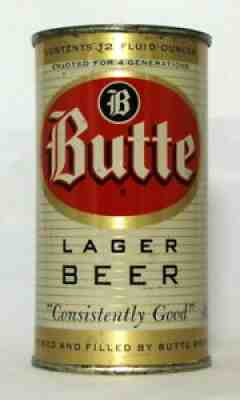 Butte Lager Beer 12 oz. Flat Top Beer Can-Butte, Montana