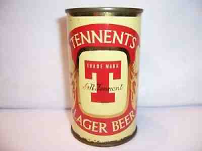 1950's Tennent's Lager Flat Top Beer Can Brewed in Scotland Top Opened OI Lid