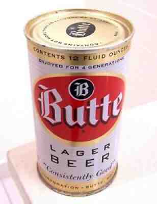 **Gorgeous! c.1950s BUTTE Lager indoor flat top beer can from MT, BO vanity lid