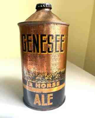 Genesee 12 Horse Ale Quart Cone Top Beer Can with Original Cap RARE CAN