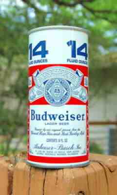  UN UPGRADEABLE  AND RARE BUDWEISER 14 OZ (NO RED STRIPE @ TOP) BEER CAN!