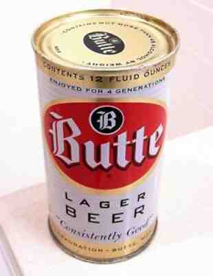 **Gorgeous! c.1950s BUTTE Lager indoor flat top beer can from MT, BO vanity lid