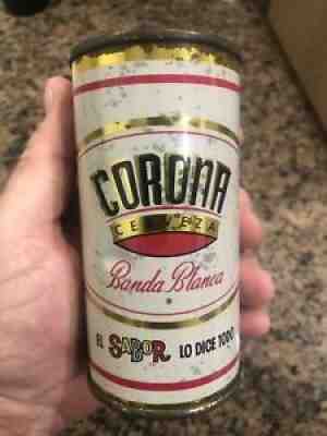 Corona Banda Blanca Beer Empty Flat Top Beer Santurice Puerto Rico 10 Ounces