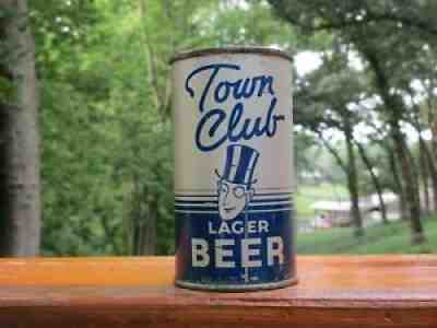 Town Club Lager Instructional Flat Top Beer Can ( Interstate Brewery - RARE )