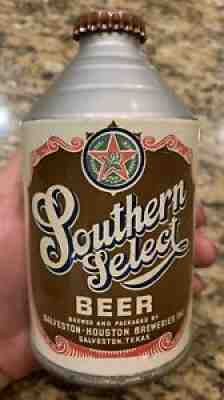 Southern Select cone top beer can - Half white - with cap - Galveston Texas