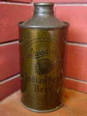 IROQUOIS INDIAN HEAD BEER Withdrawn Free OLIVE DRAB CONE TOP CAN -- Buffalo, NY