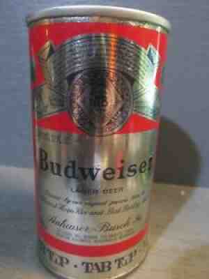 BUDWEISER TAB-TOP WIDE SEAM STEEL BEER CAN -[EMPTY CANS, READ DESC.]-