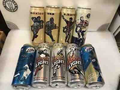 9 COORS/COORS LIGHT SOCCER FOOTBALL 24OZ. TALL BOY BEER CANS. MEXICO. USA. EMPTY