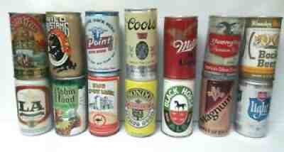 Lot of 14 Vintage Steel Pull Tab Beer Cans Yuengling Magnum Lone Star Coors LA