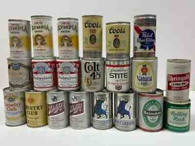21 Lot 7-8 oz Pull Tab Vintage Beer Cans Coors, Olympia, Pabst, Schlitz, Colt45