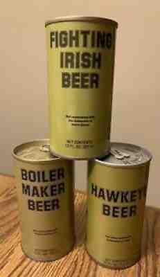 (3) Steel Pull Tab Beer Cans (Fighting Irish, Boilermaker, & Hawkeye)