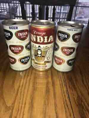 VINTAGE BEER CAN LOT OF 3 / CERVEZA INDIA / PUERTO RICO Beer Cans