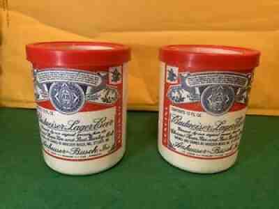 Pair (2) Vintage Budweiser Lager Styrofoam Koozie Beer Can Bottle Holders.