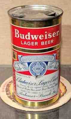 INDOOR 1953 BUDWEISER GOLD FLAT TOP BEER CAN ST LOUIS 2 CITY ANHEUSER BUSCH 3.2