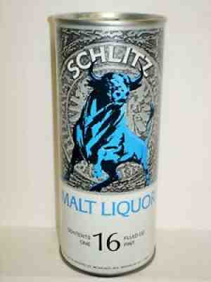 SCHLITZ MALT LIQUOR "1971 BLUE BULL" 16oz S/S BEER CAN T307