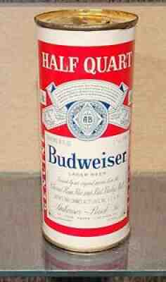 1960 INDOOR 16 OUNCE STEEL FLAT TOP BUDWEISER BEER CAN 5 CITY ST LOUIS MISSOURI