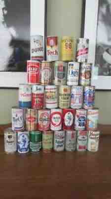 30 VINTAGE BEER CAN LOT Old Flat Top Pull Tab Aluminum Steel Grain belt Becks
