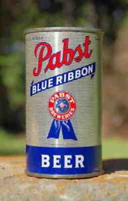 RARE UNLISTED, AND BONE DRY EMPTY, WFIR PABST BLUE RIBBON FLAT TOP BEER CAN!