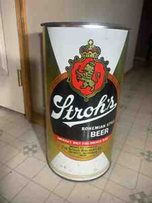 RARE VINTAGE STROH'S BEER CAN TRASH CAN OLD BAR MAN CAVE BOHEMIAN STYLE BEER