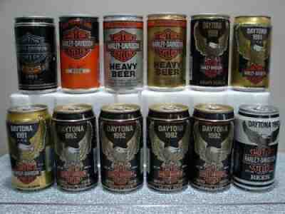 LOT of 12 Vintage DAYTONA HARLEY DAVIDSON Beer Cans EMPTY 1985-1989, 1991-1993