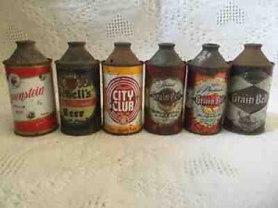 6 Cone top beer cans Grain belt, Schells, Schmidt, Hauenstein cone top beer can