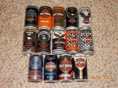 Lot of 14 Harley Davidson Pull Tab Beer Cans - Sturgis - 1980s & 1990s - EMPTY