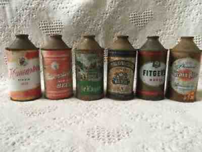 6 Cone top beer cans Hauenstein, grain belt, fitgers old style cone top beer can