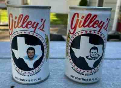 VTINTAGE PAIR OF MICKEY GILLEY PULL TAB BEER CAN SPOETZL BREWERY TEXAS COWBOY