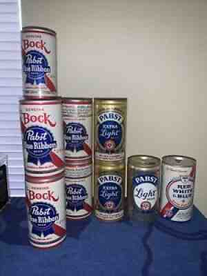 Beer Cans Pabst Blue Ribbon PBR Genuine Bock Lot Of 11 Nice Old Cans