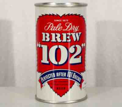 BREW "102" PALE DRY SUPER CLEAN FLAT TOP BEER CAN LOS ANGELES CALIFORNIA VINTAGE
