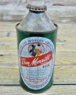 Vintage VAN MERRITT Brand Beer Cone Top Beer Can Burlington, Wis. With Cap.