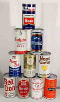 10 STRAIGHT STEEL BEER CANS #3 PULL TAB HORLACHER RED LION HOME ENCORE CRYSTAL++