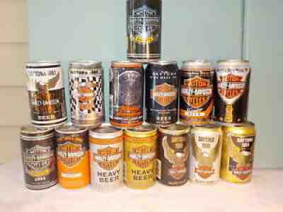 LOT of 14 Vintage DAYTONA HARLEY DAVIDSON Beer Cans EMPTY 1985- thru 1999 most