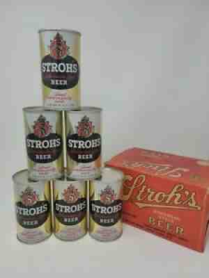 Strohs Flat Top Six Pack Beer Cans Sharp!