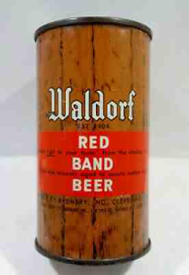 Waldorf Red Band Set Can Flat Top Beer Can Bottom Opened!