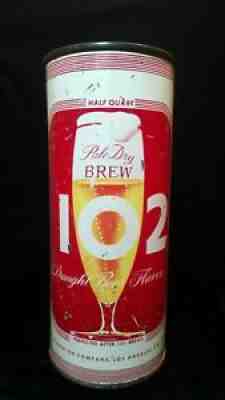 BREW 102 DRAUGHT BEER MID 1950'S 16OZ HALF QUART FLAT TOP CAN LOS ANGELES - RED