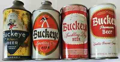 4 DIF. VINTAGE BUCKEYE BREWING TOLEDO OHIO 12 OZ. BEER CAN CONE FT INSIDE DUMPER